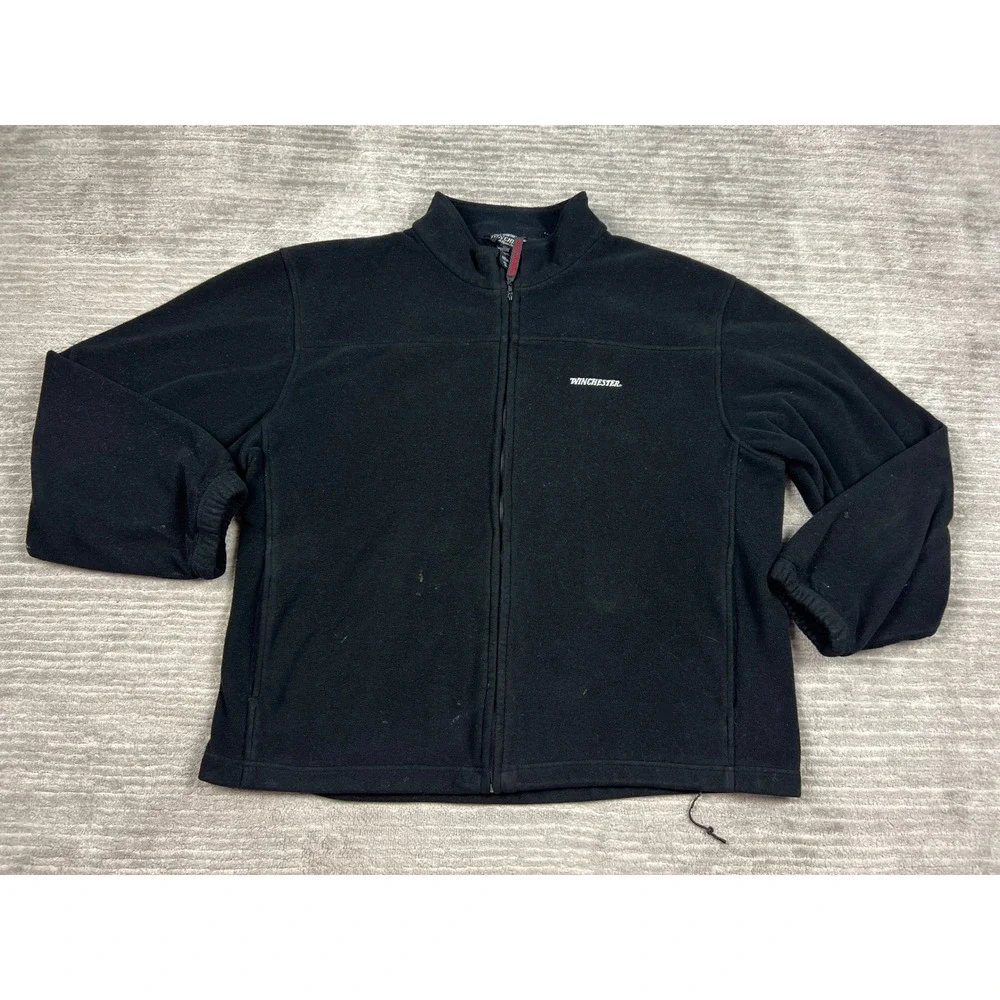 Winchester Fleece Jacket Mens XL Black Full Zip Rugged Sportsman Outdoors Logo